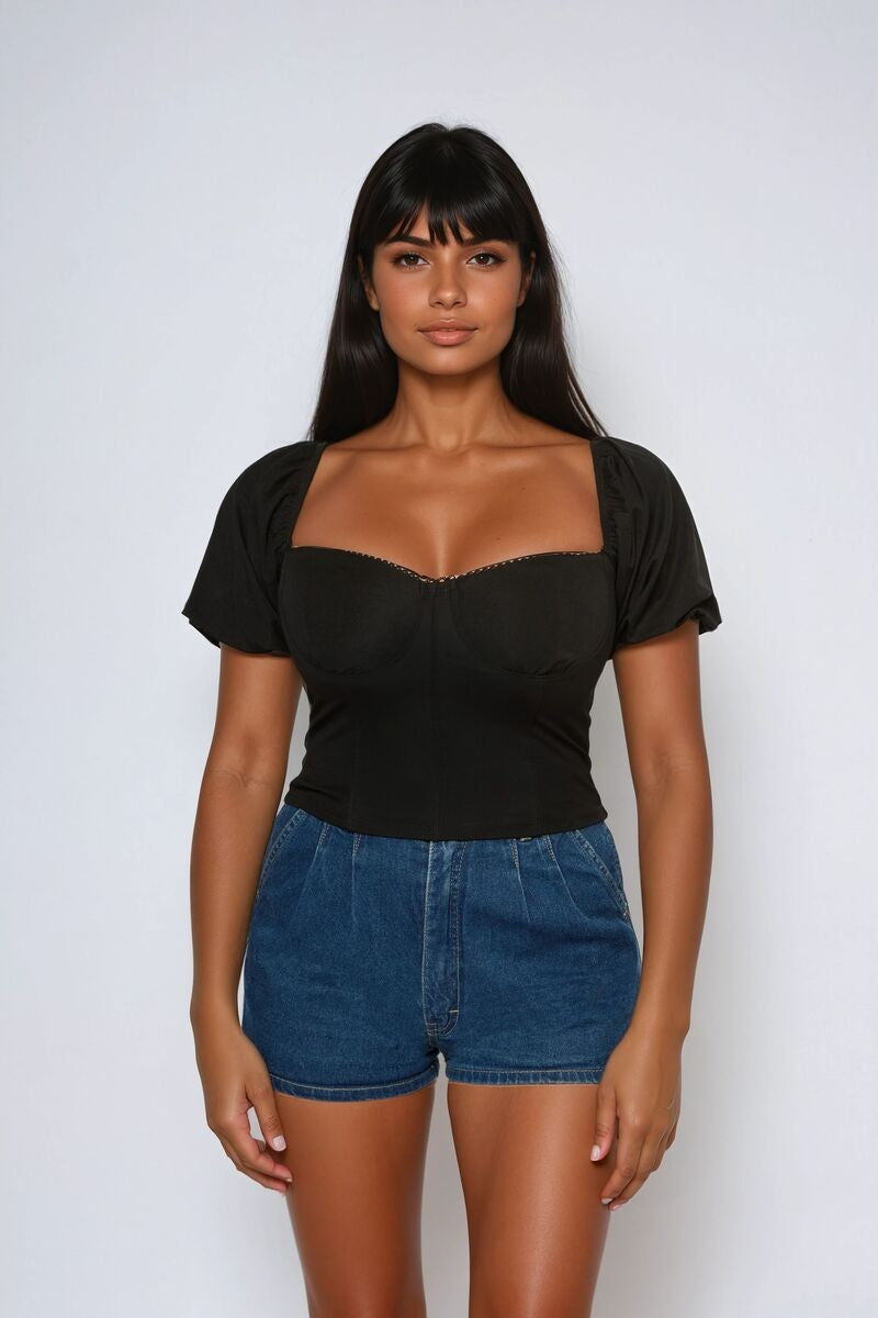 Jersey Knit Puff-Sleeve Top - Image 3