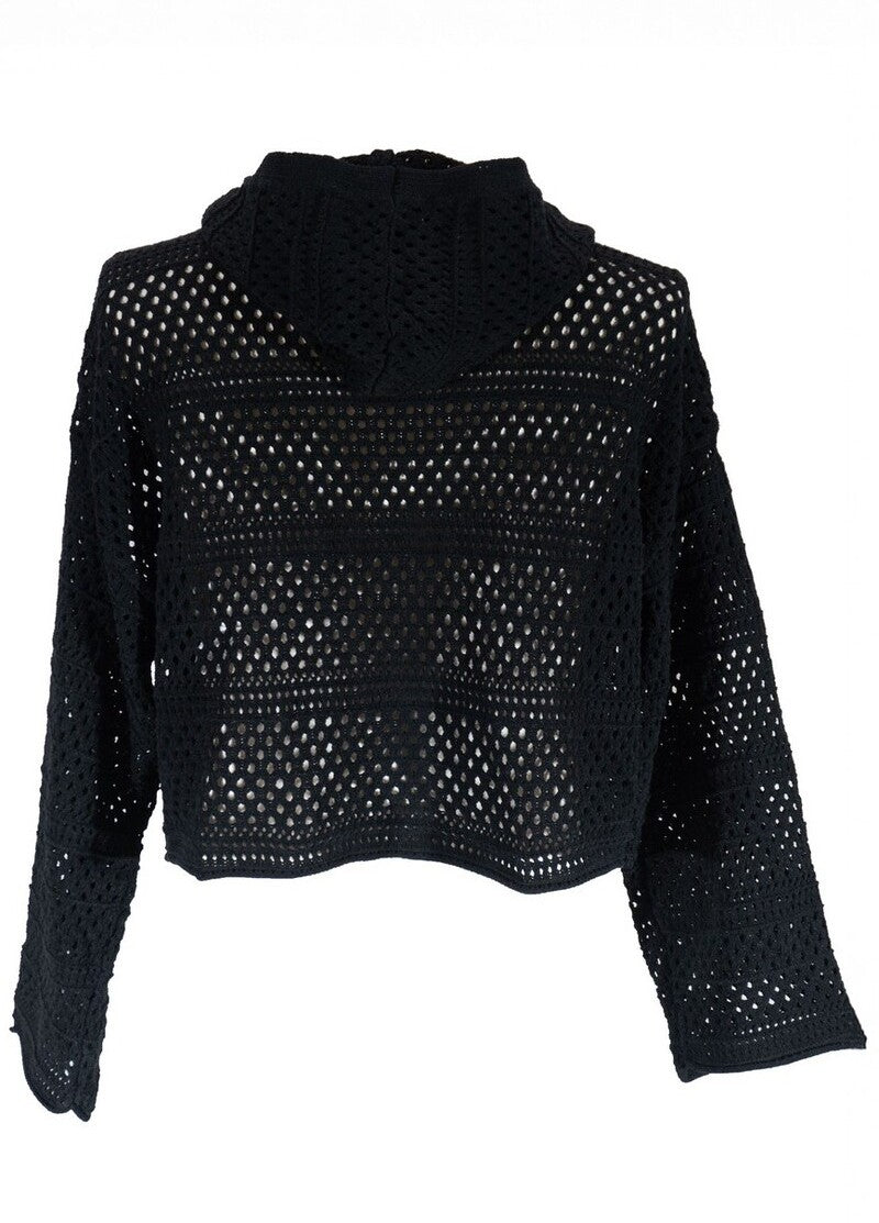 Plus Size Cropped Hooded Open-Knit Sweater - Image 2