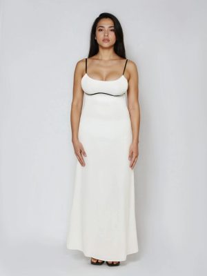 Contrast-Trim Satin Cami Maxi Dress