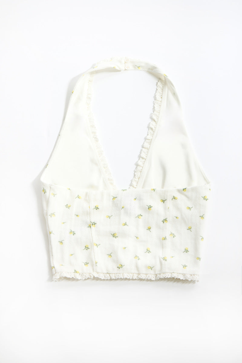 Floral Lace-Trim Halter Crop Top - Image 3