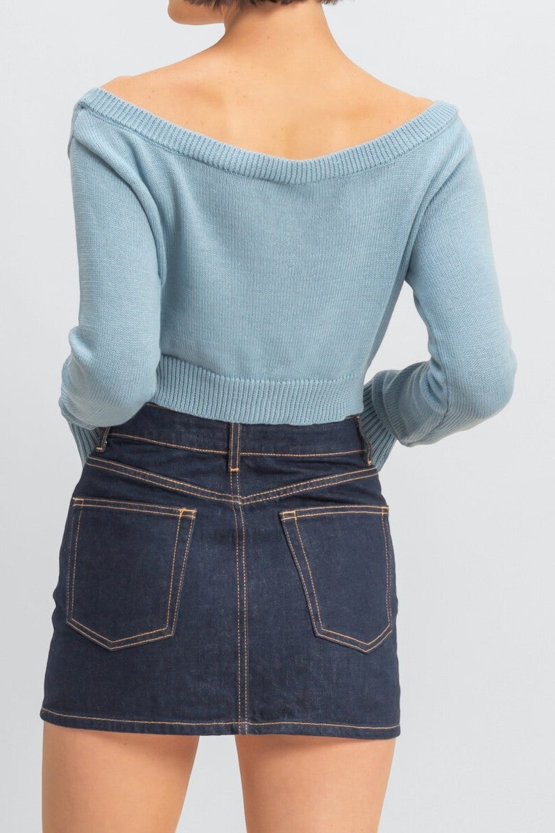 Off-The-Shoulder Cropped Button-Front Sweater - Image 15