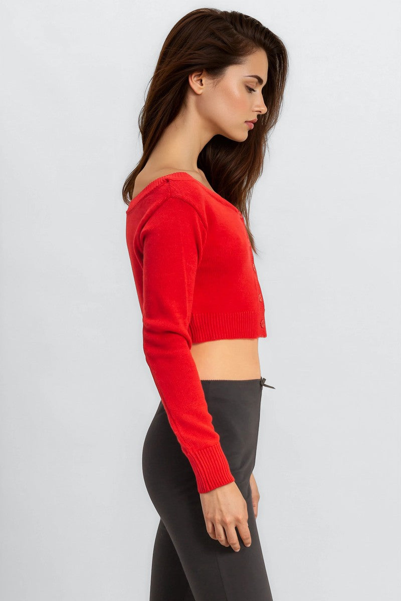 Off-The-Shoulder Cropped Button-Front Sweater - Image 8