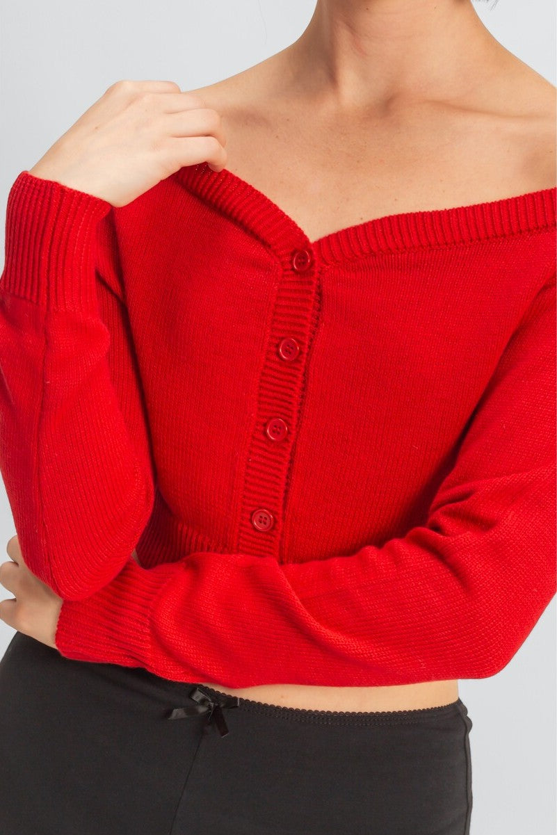 Off-The-Shoulder Cropped Button-Front Sweater - Image 10