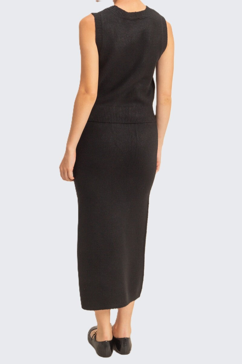 Button-Front Vest & Maxi Skirt Sweater Set - Image 8