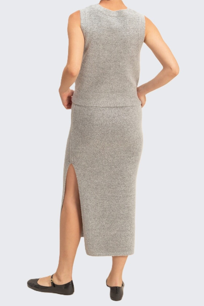 Button-Front Vest & Maxi Skirt Sweater Set - Image 4