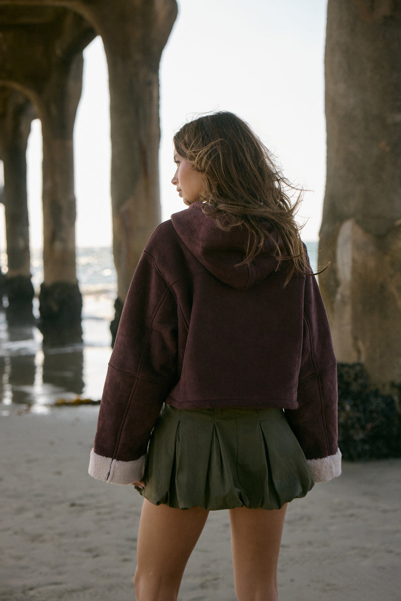 Faux Suede Cropped Hooded Jacket - Image 3