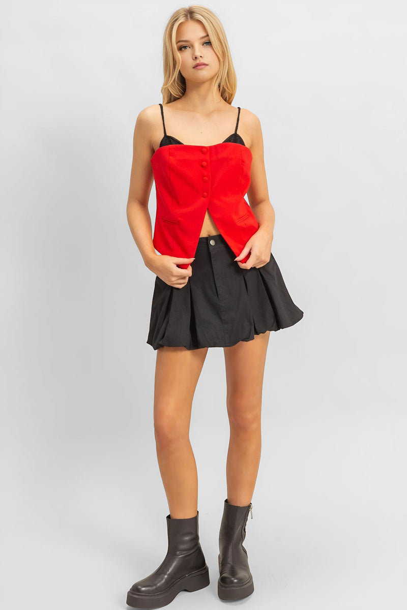 Twill Pleated Balloon Mini Skirt - Image 6