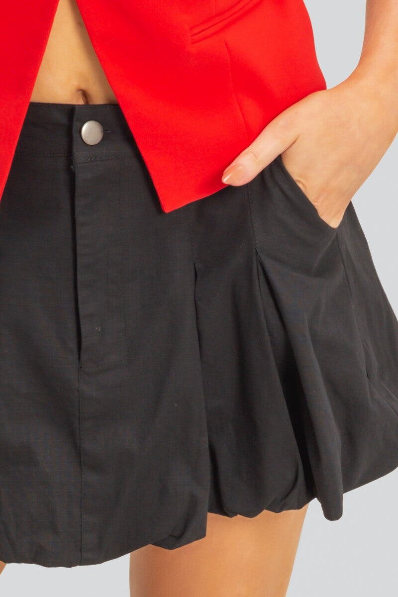 Twill Pleated Balloon Mini Skirt - Image 7