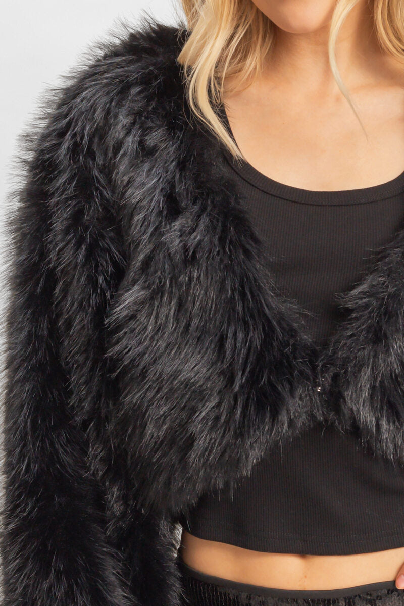 Faux Fur Cropped Jacket - Image 9