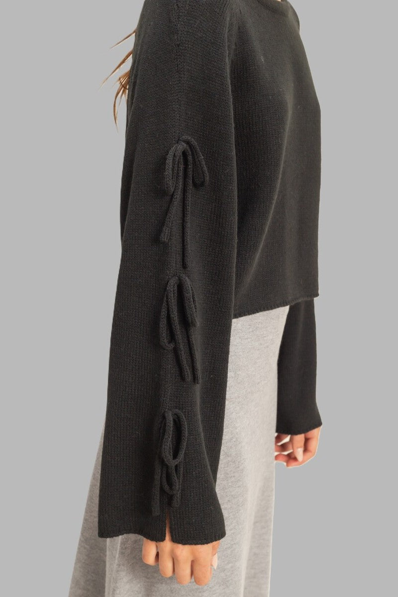 Tie-Sleeve Cropped Sweater Top - Image 7