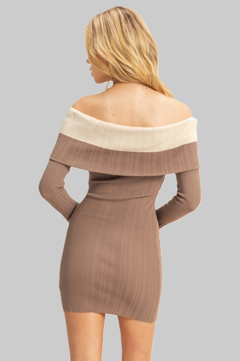 Off-The-Shoulder Contrast-Trim Mini Dress - Image 6