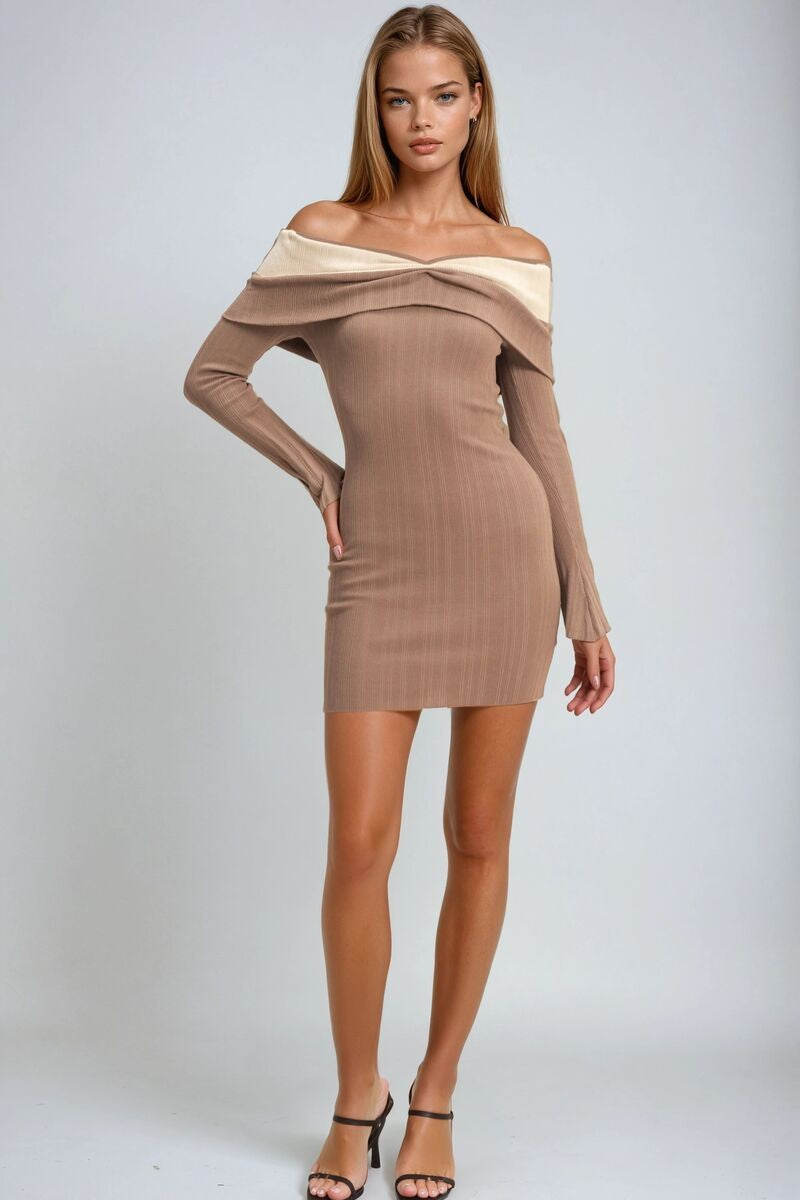Off-The-Shoulder Contrast-Trim Mini Dress - Image 4