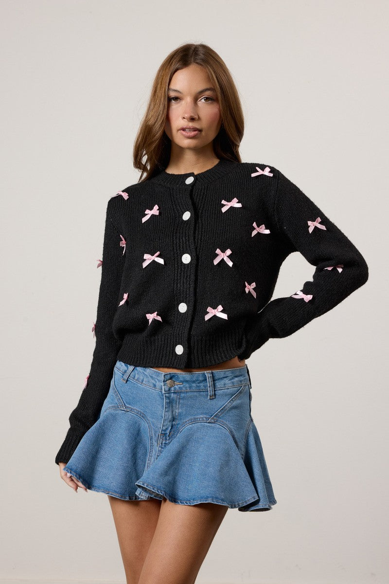 Bow Applique Cardigan Sweater - Image 2