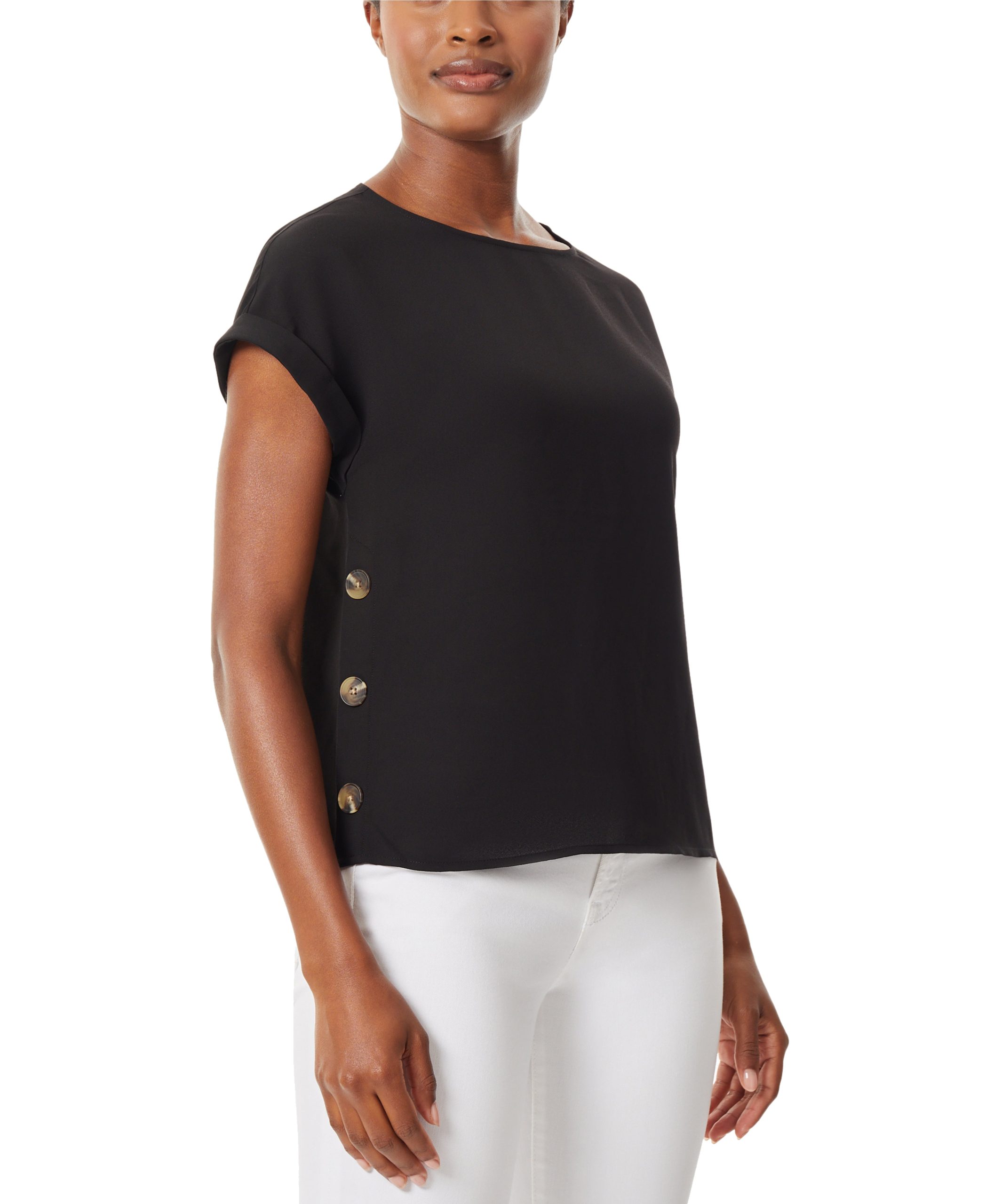 Jones Black Short Sleeve Button Detail Blouse - Image 4