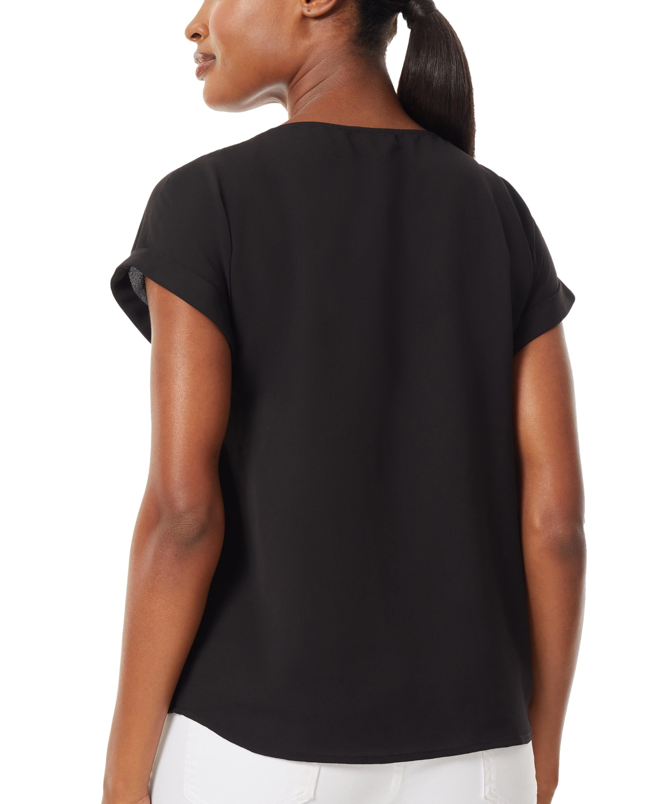 Jones Black Short Sleeve Button Detail Blouse - Image 3