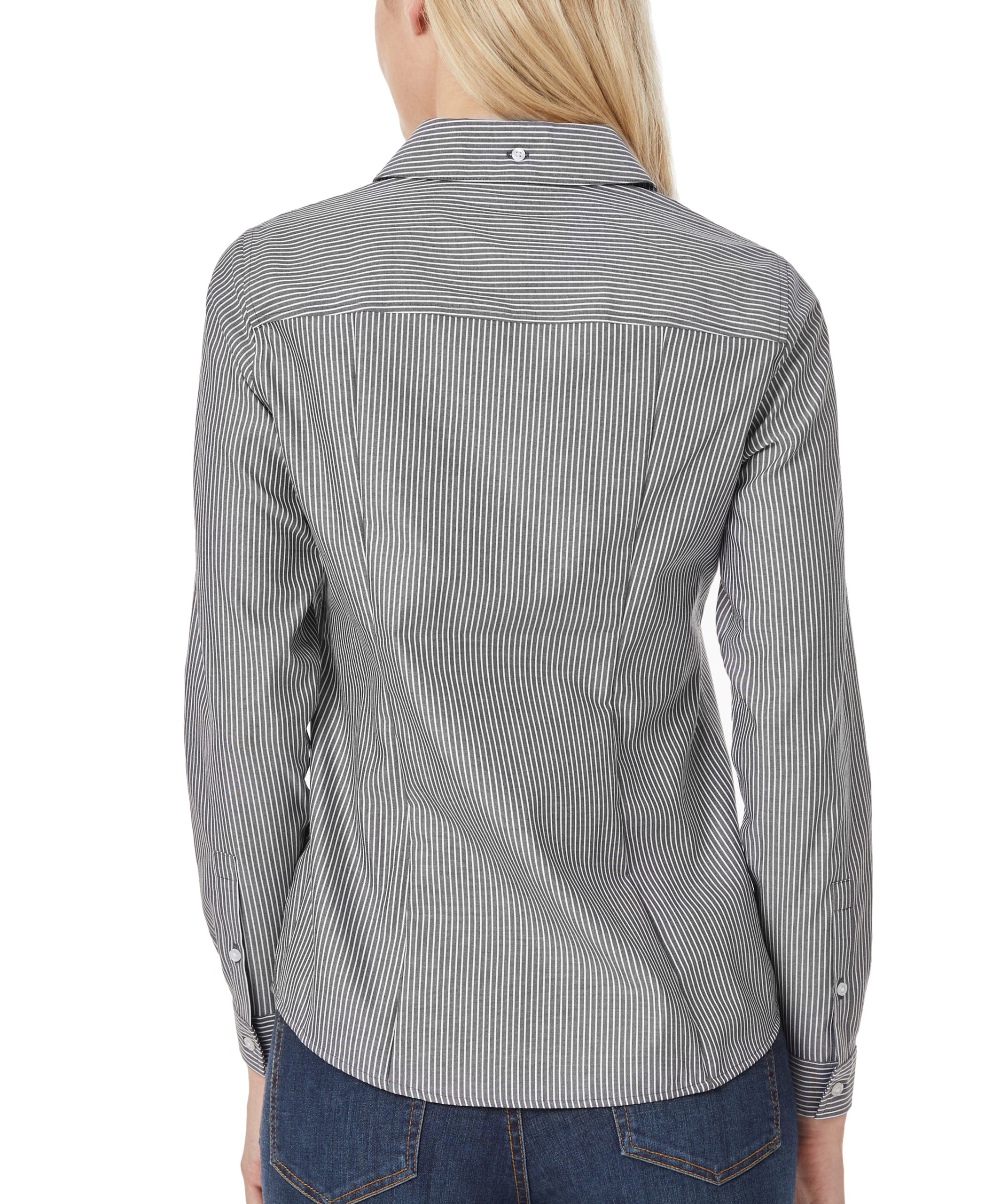 Y-Neck Black And White Button Down Blouse - Image 3