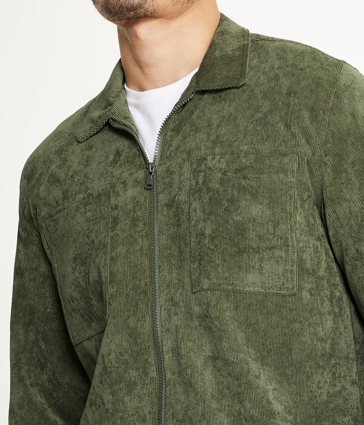 Men's Long Sleeve Corduroy Shirt Jacket (Zip Front) - Image 4
