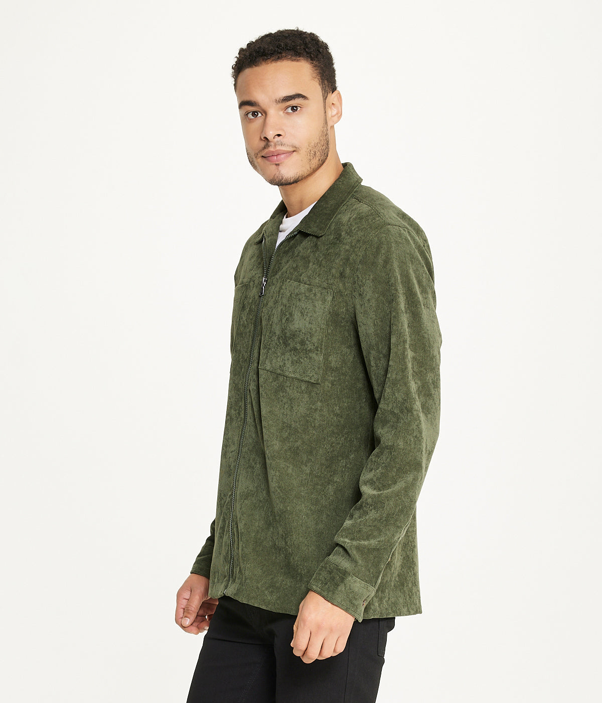 Men's Long Sleeve Corduroy Shirt Jacket (Zip Front) - Image 3
