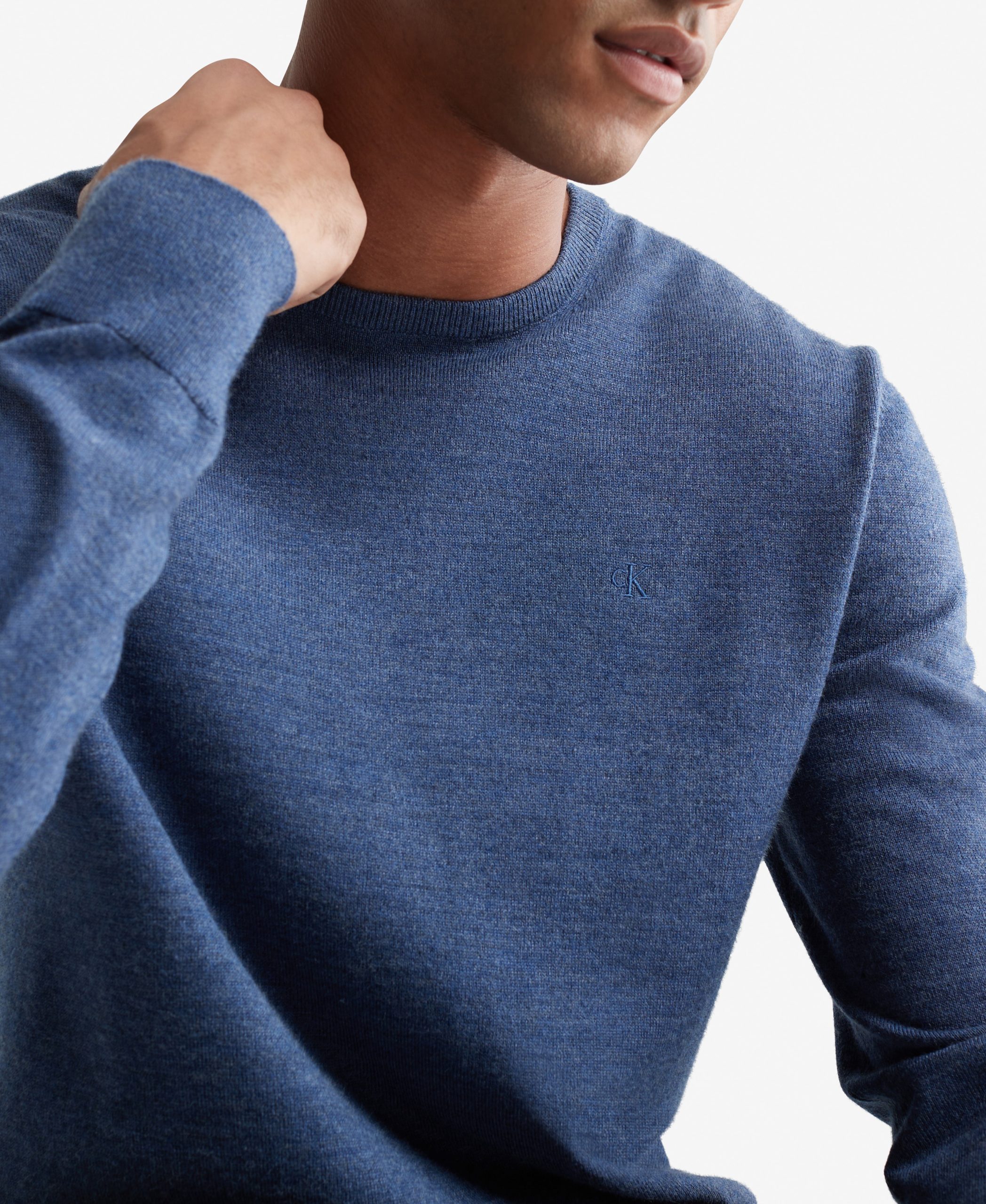 Long Sleeve Solid Extrafine Merino Crew 14Gg Blue - Image 3