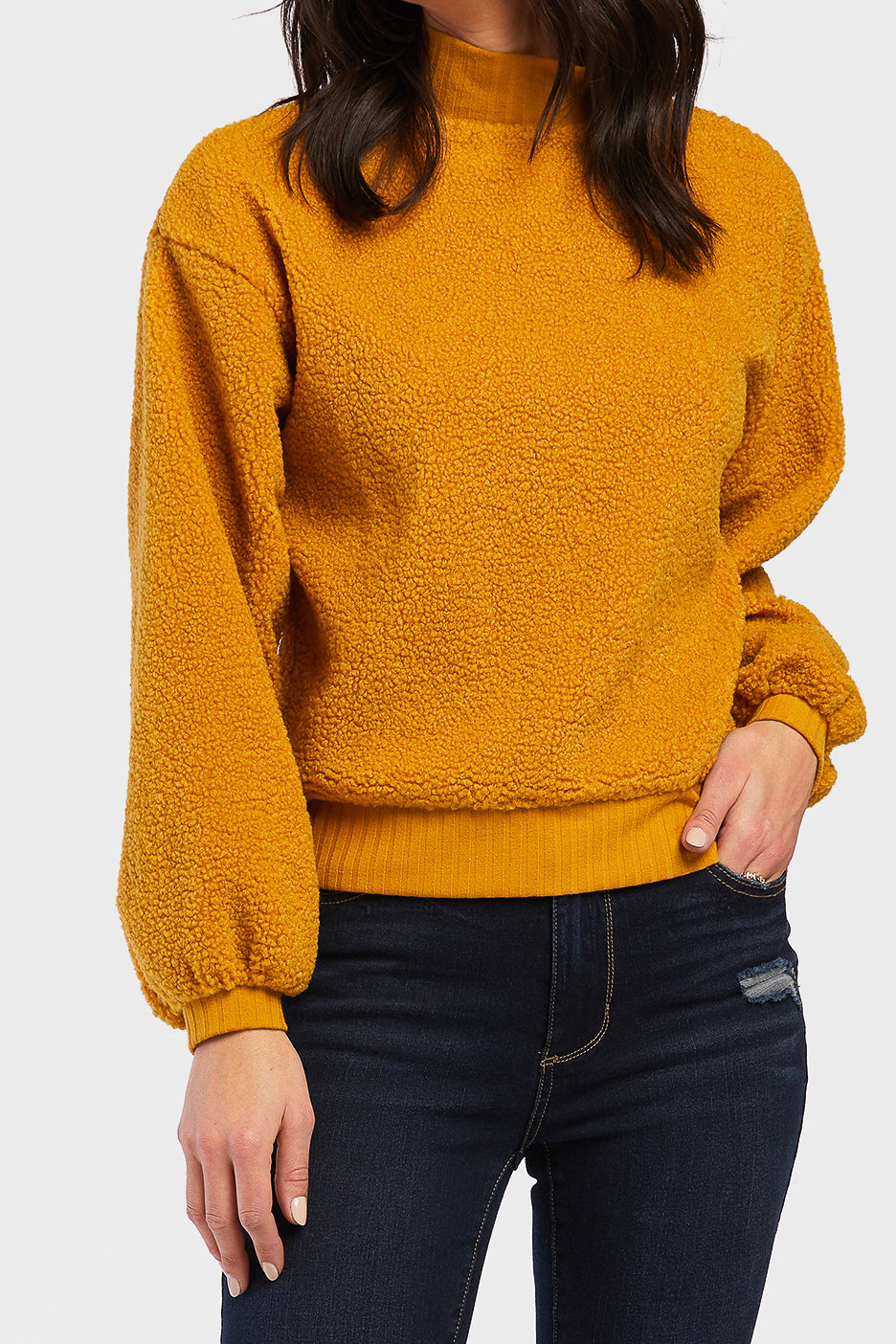 Domino Long Sleeve Pullover Top Ribbed Cuff Hem And Mock Neck - Image 2