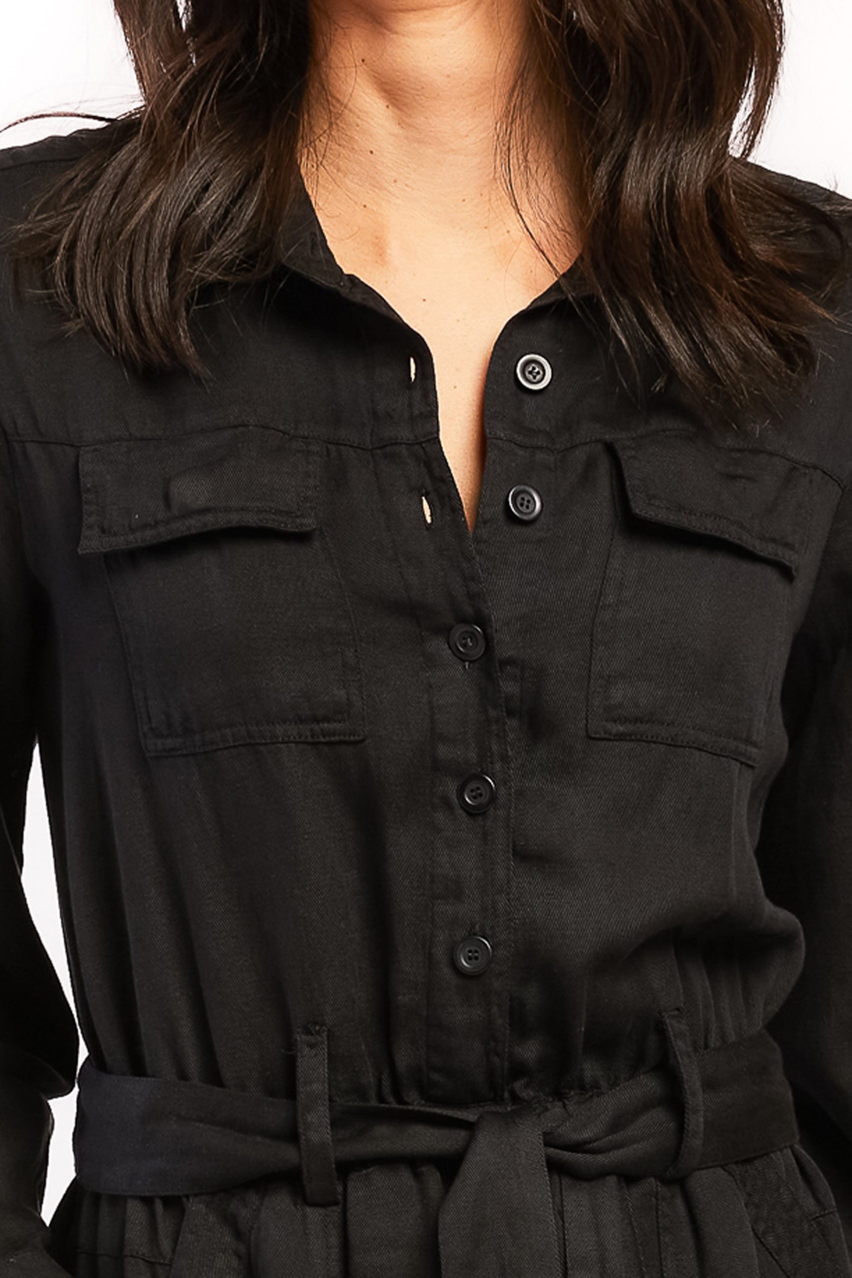 Frenzia Long Sleeve Utility Style Jumpsuit Button Down Tab Cuff Hem Self Belt - Image 4