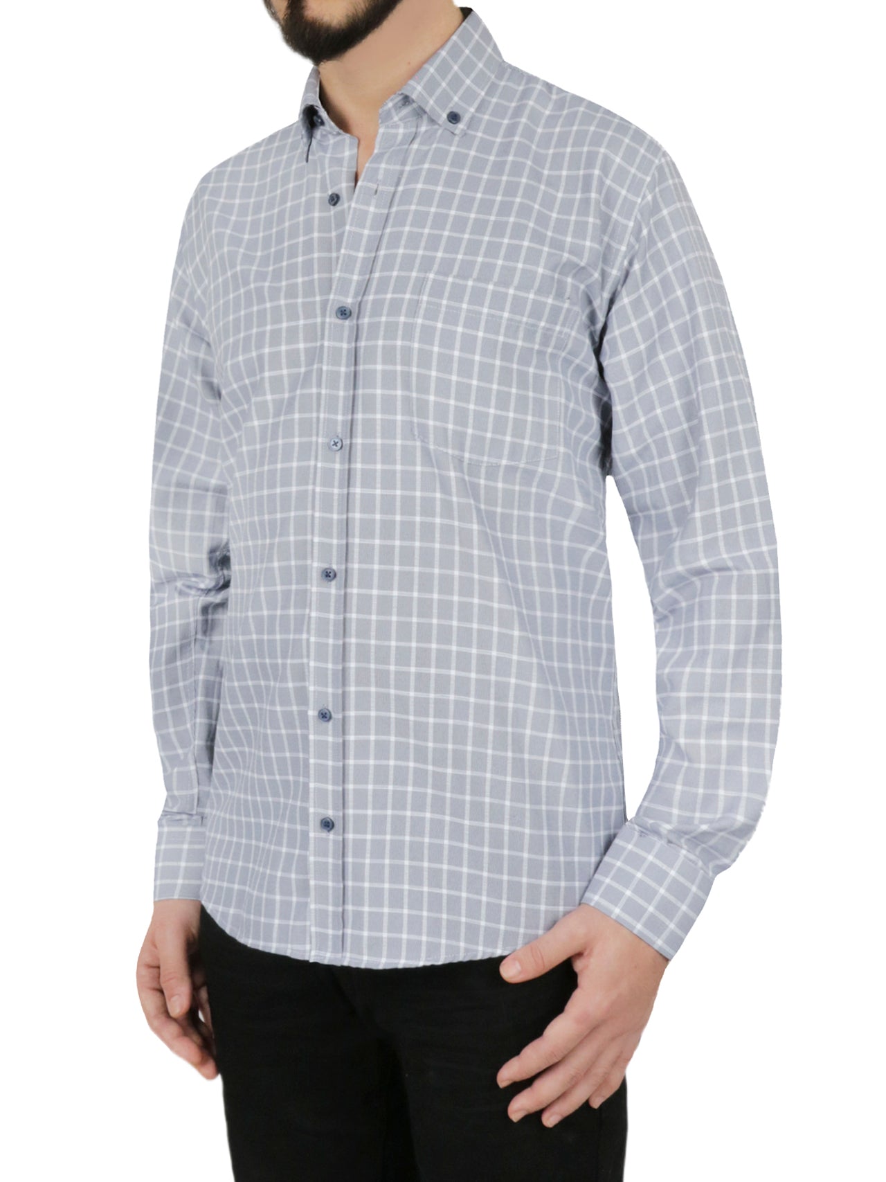 Windowpane Checkered Dress Shirt in Grey - Image 3