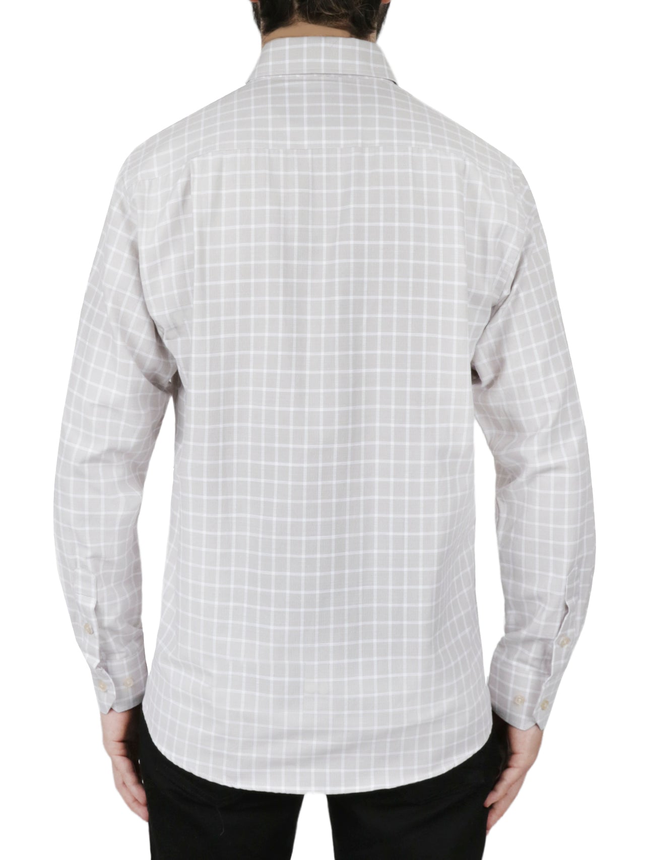 Beige Windowpane Checkered Dress Shirt - Image 4