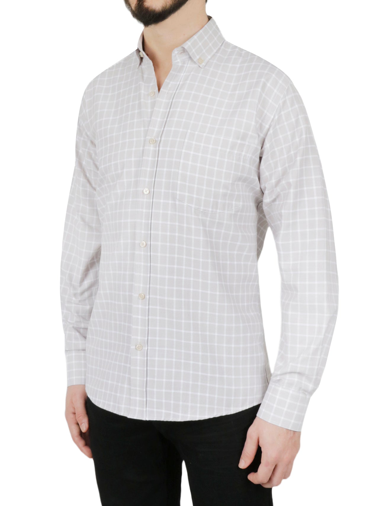 Beige Windowpane Checkered Dress Shirt - Image 3