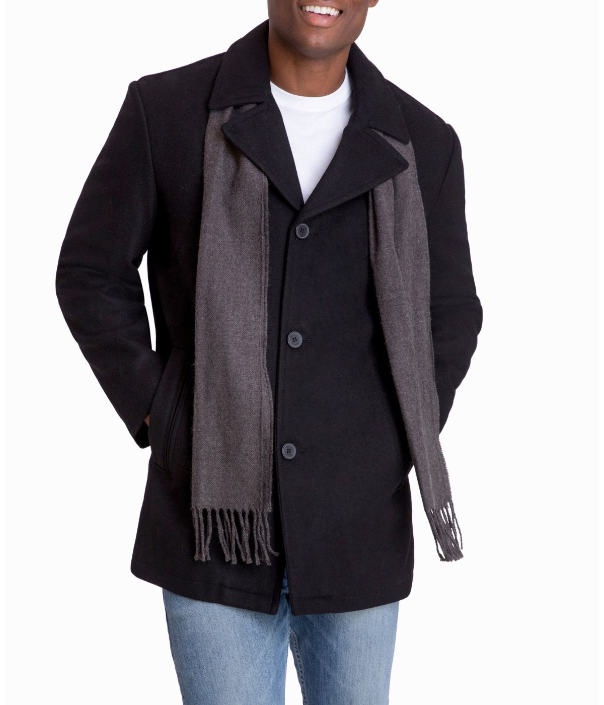 Wool Blend Single Breasted Button Front Black - Image 2
