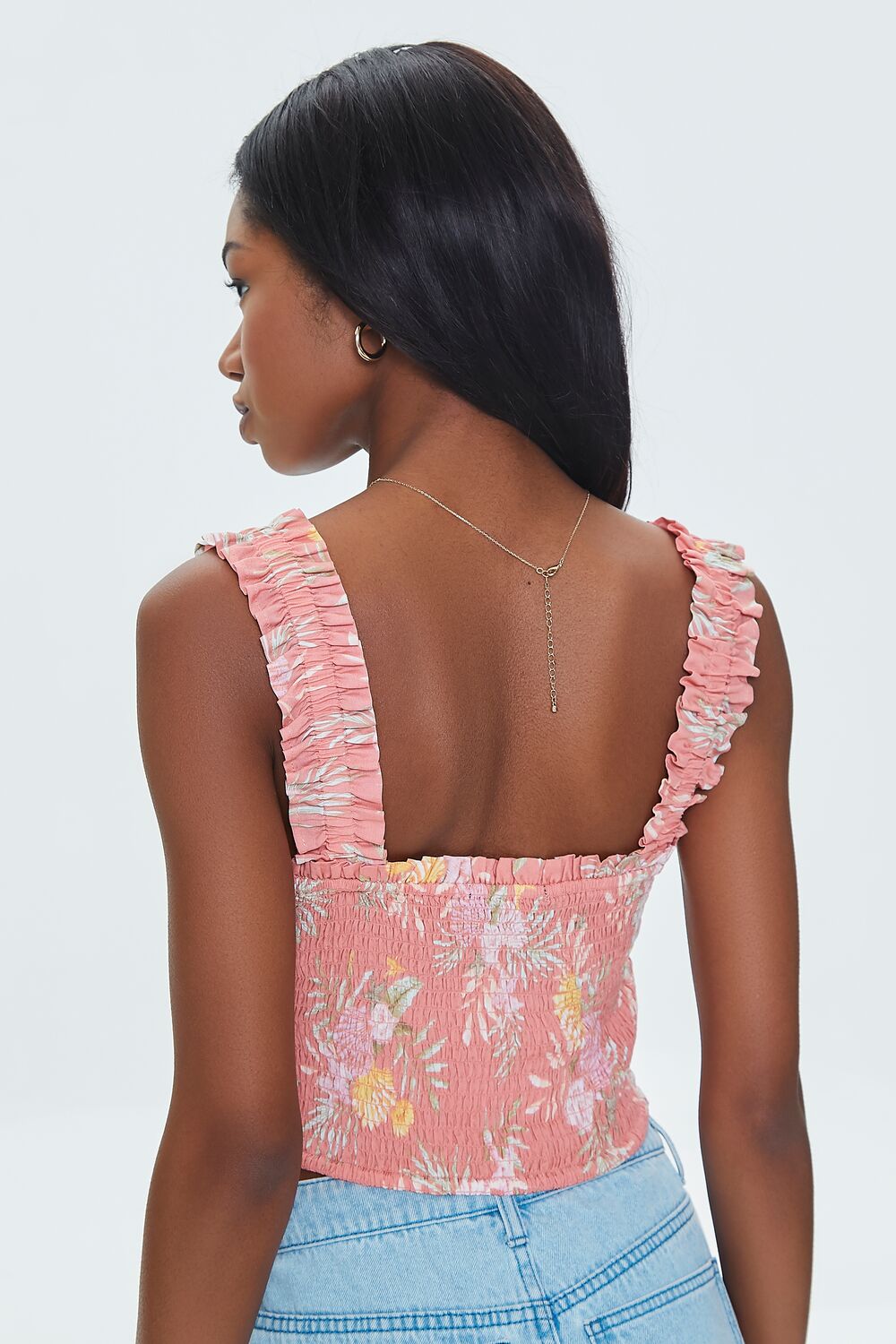 Tropical Leaf Smocked Crop Top - Image 3