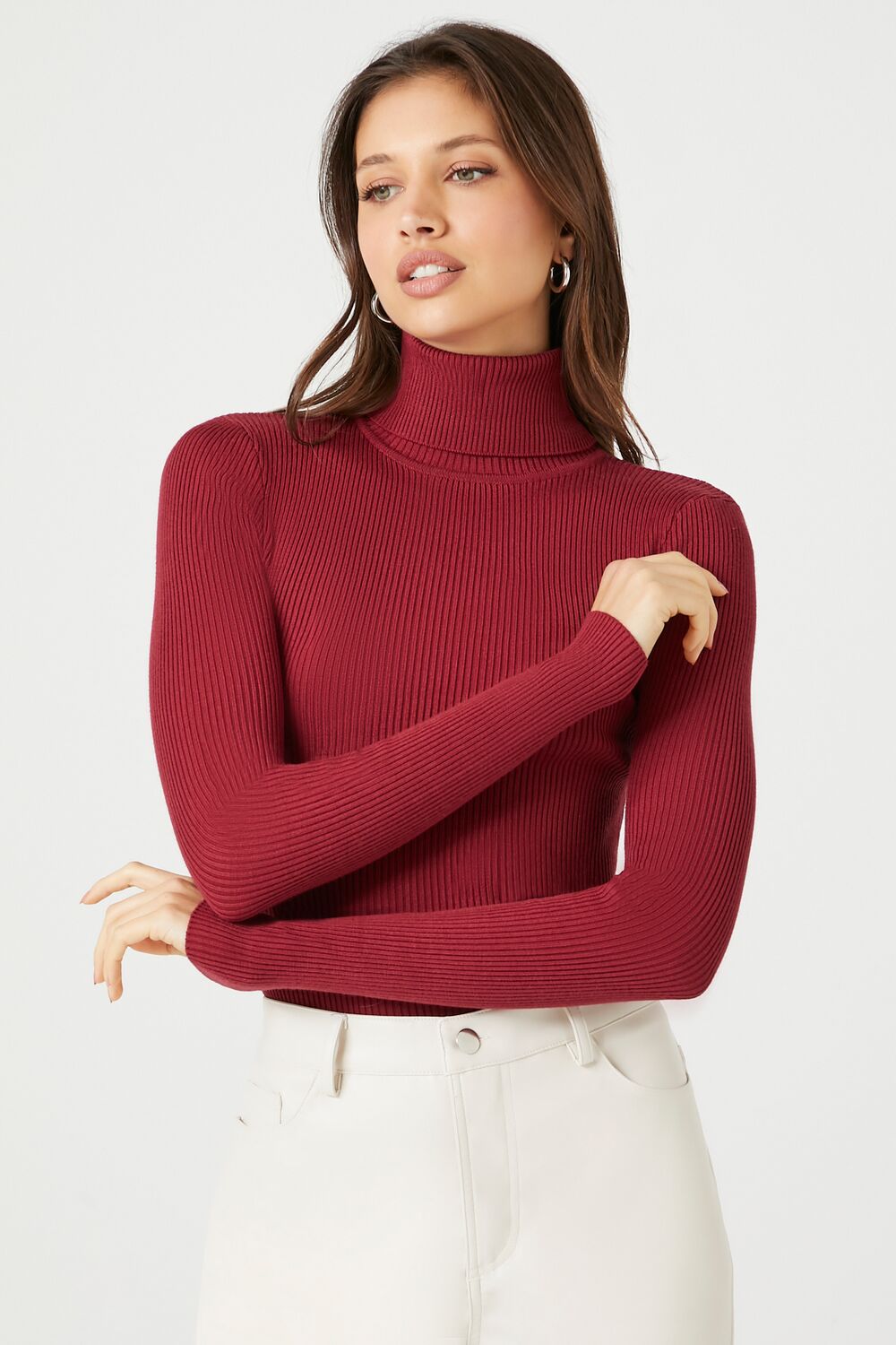 Ribbed Turtleneck Sweater-Knit Top - Image 88