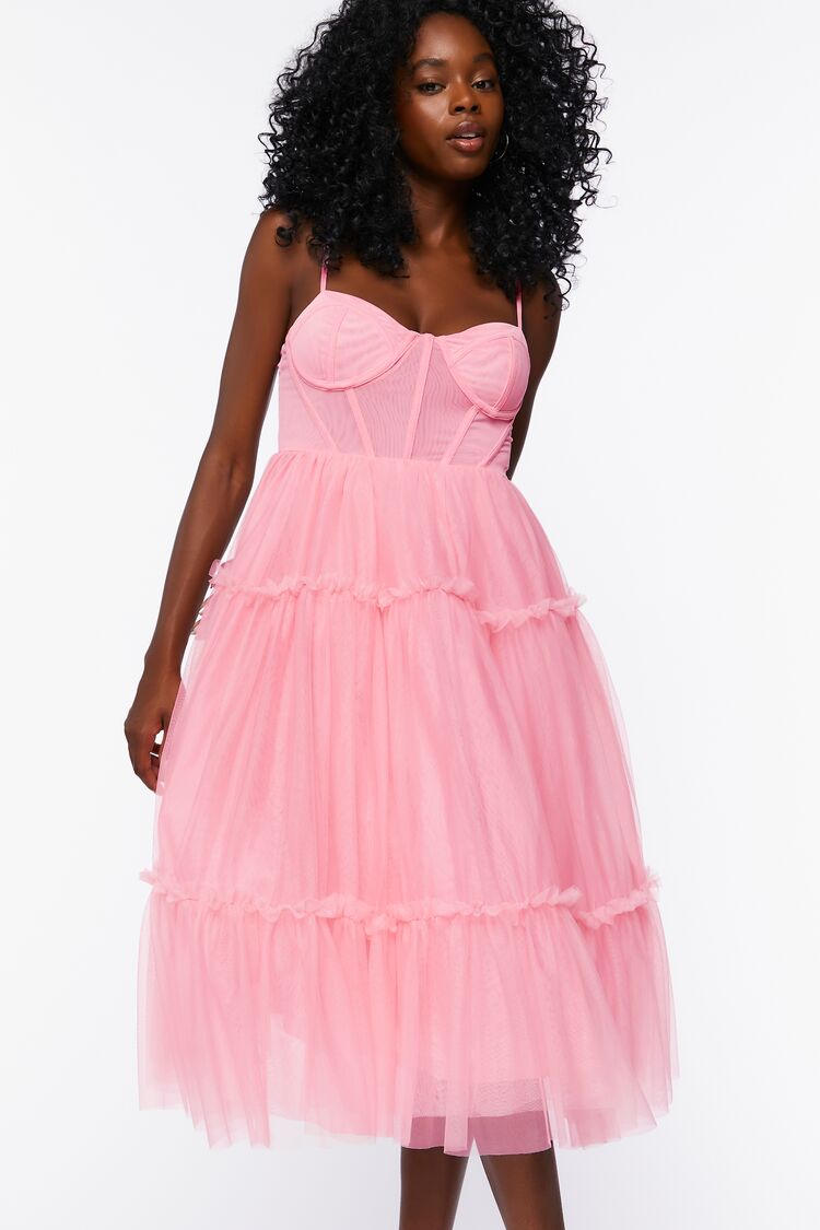 Tulle Ruffled Bustier Midi Dress - Image 4