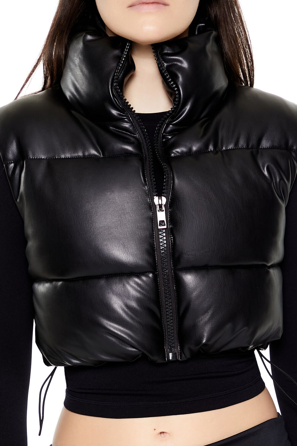 Quilted Faux Leather Cropped Vest - Image 3
