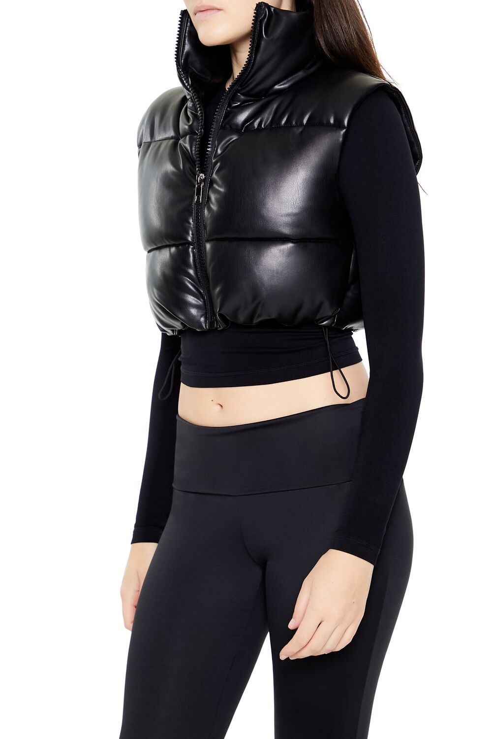 Quilted Faux Leather Cropped Vest - Image 4