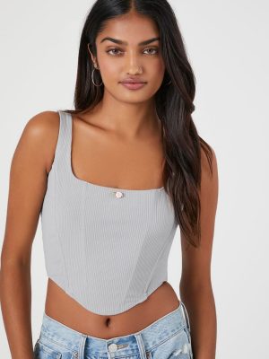 Ribbed Rose Cropped Bustier Top