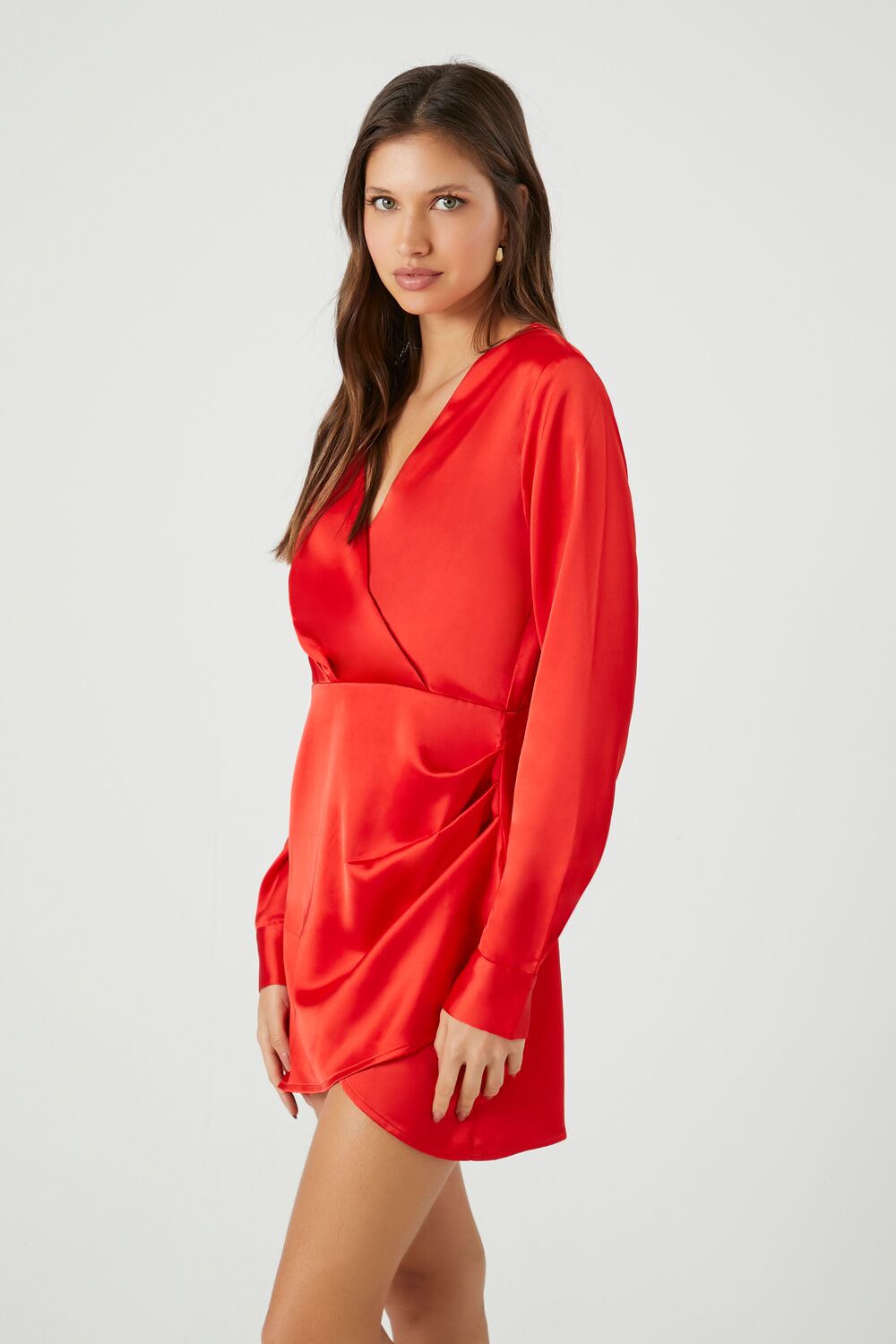 Satin Surplice Tulip-Hem Mini Dress - Image 2