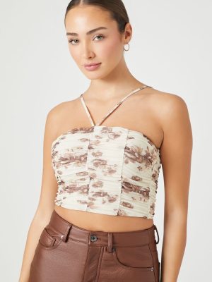 Mesh Floral Print Cropped Cami