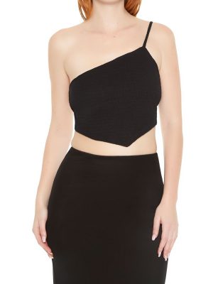 Textured One-Shoulder Crop Top