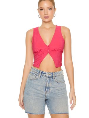 Plunging Split-Hem Crop Top