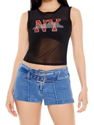 Mesh Rhinestone NY Tank Top