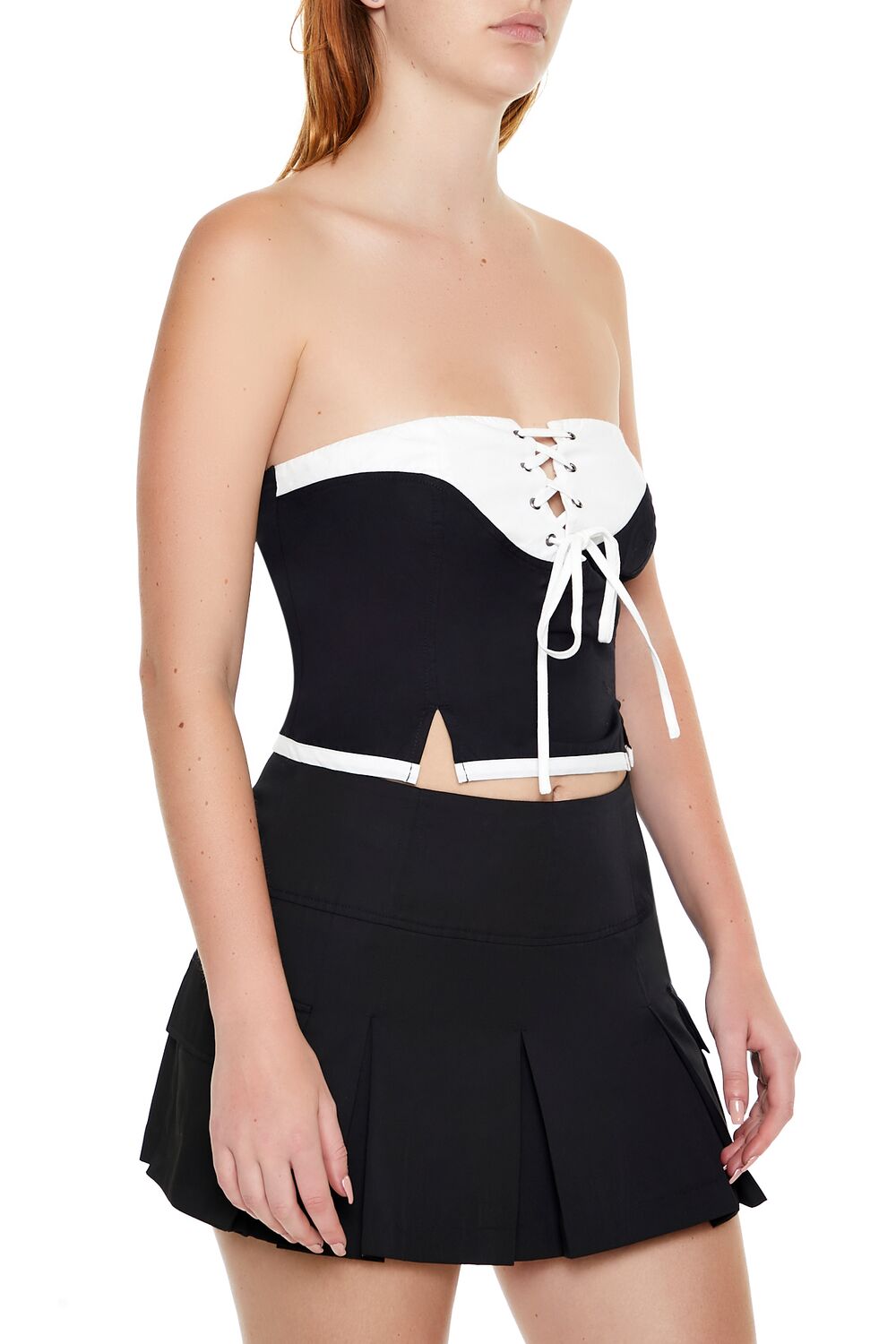 Colorblock Lace-Up Tube Crop Top - Image 4