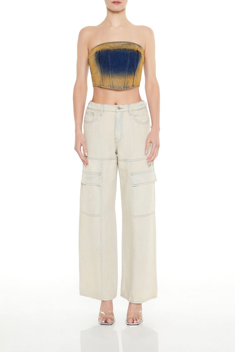 Sandblasted Denim Tube Crop Top - Image 2