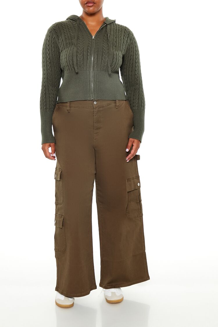 Plus Size Cable Knit Zip-Up Hoodie - Image 2