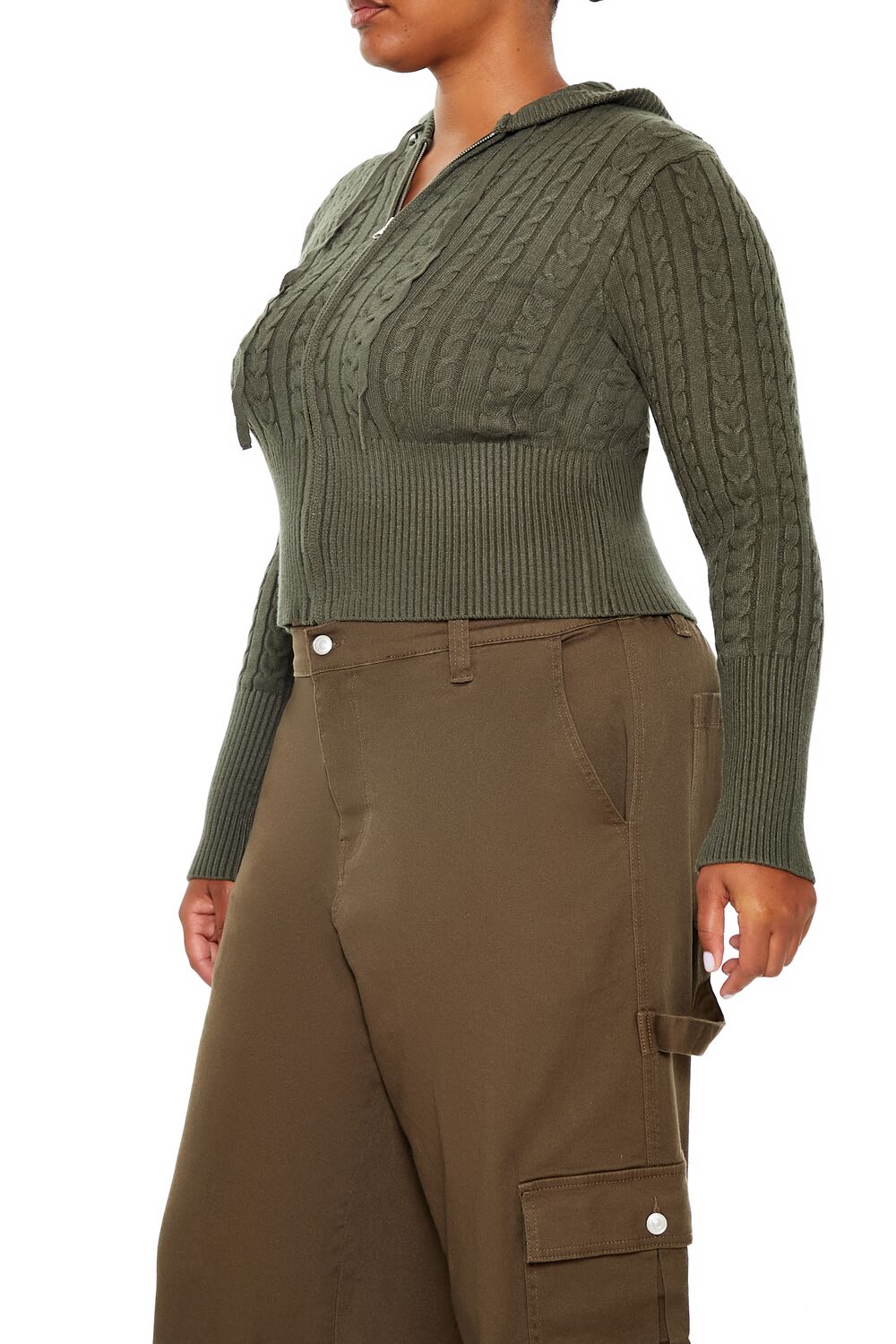 Plus Size Cable Knit Zip-Up Hoodie - Image 4