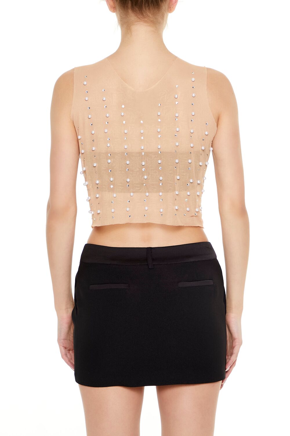 Mesh Faux Pearl Crop Top - Image 6