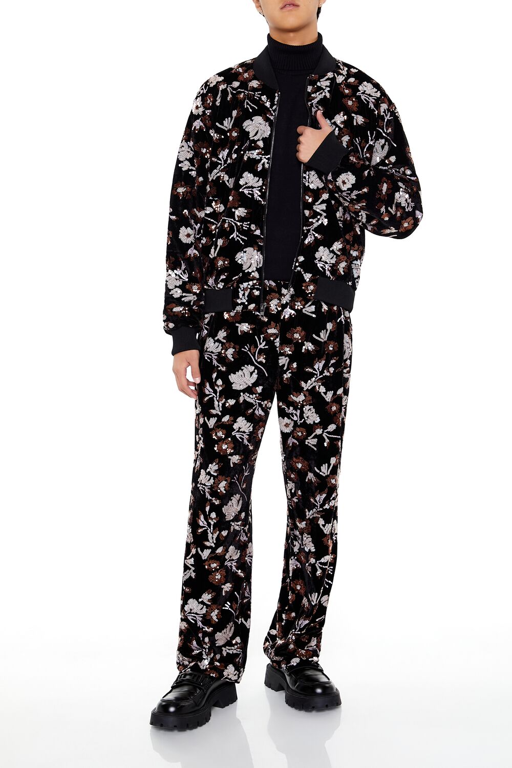Sequin Floral Print Joggers - Image 5