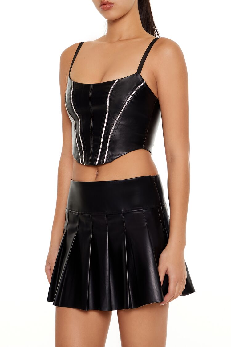 Rhinestone Faux Leather Bustier Cami - Image 4