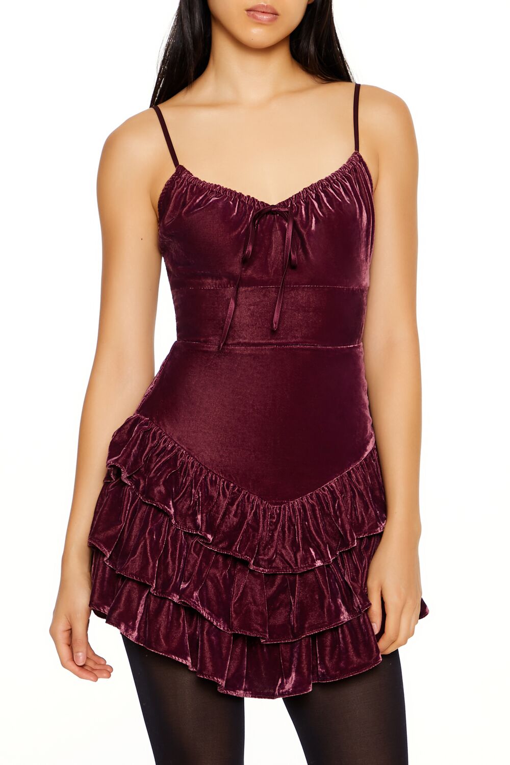 Tiered Velvet Mini Dress - Image 7