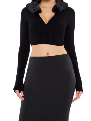 Faux Fur Sweater-Knit Wrap Top