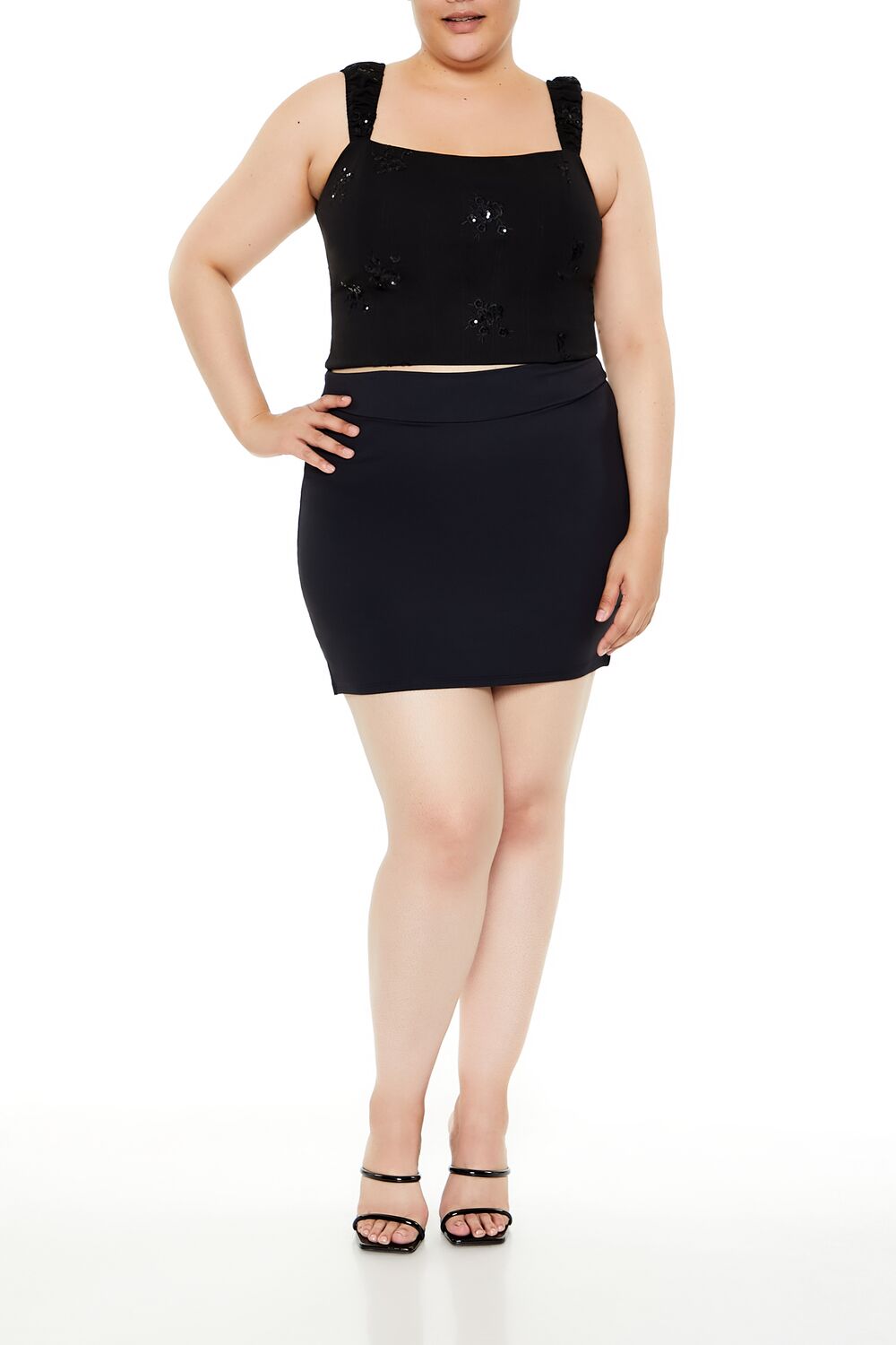 Plus Size Flower Sequin Crop Top - Image 2